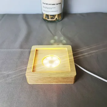 LED Quadrado Bola de Cristal Titular de USB de Madeira, a Luz da Noite da Base de dados de Lâmpada de Lava Titular ambiente de Trabalho de Casa Decoração Artesanato da Base de dados