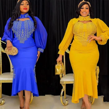Africano Plus Size, Duas Peças De Roupas Para Mulheres, Em 2022, Verão, Outono Chiffon Tops Saia Sereia Terno De Luxo Em Dubai Vestidos De Noite
