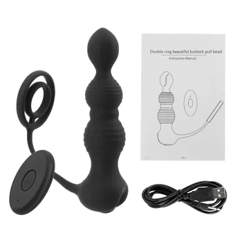 Massagem de próstata Brinquedos Sexuais para Homens Mulheres Anal com Vibrador Duplo Anel de Grânulos de 10 Modo de Sexo Produto Plug anal retardar a Ejaculação