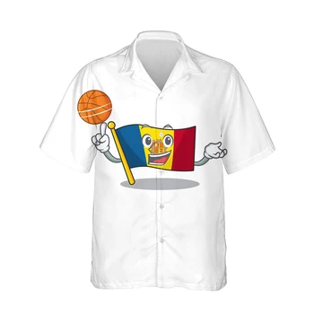 Jumeast a Caricatura 3d de Esportes Basquete Bandeira Impresso Camisa Havaiana Homens de Manga Curta Moda Streetwear Camisas para Homens Soltos Tops