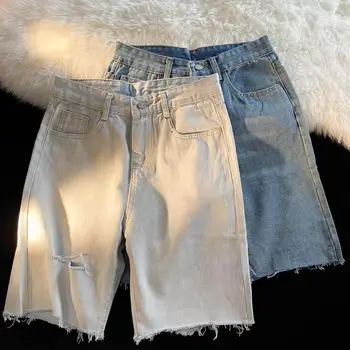 Casual Sólido Curto Jean Moda masculina Rasgado Meados de Cintura Shorts Jeans Streetwear Mens Verão Vintage Jean Shorts pantalones hombre