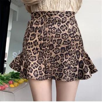 Mulheres Leopard Saias 2021 Mola Solta Cintura Alta Mini Curto Sexy De Alta Streetwear Feminino Clubwear Casual Fundos De Saia Ruched