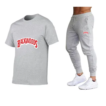 2021 Verão T-Shirt Pantsuit Casual da Marca Fitness Calças de Jogging T-Shirt de Hip Hop dos Homens de Moda de Treino Impresso Calças de Treino