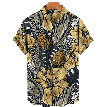 2023 Verão Nova Camisa dos Homens do Fruto Havaiano Shirtd Camicias Casual Único Botão-jogo de Camisa de Impressão 3d manga Curta Tops