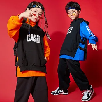 Garoto de Hip Hop Roupas Camisola sem Mangas Capuz Colete de Streetwear Jogger Calças para Meninas Meninos de Dança Jazz Traje de Roupas