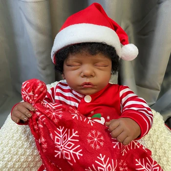 19Inch Africano-Americano de Boneca Romy Pele Escura Renascer Bebê Terminar de Recém-nascidos Com Enraizada Cabelo Brinquedo Artesanal Presente de Natal Para Meninas