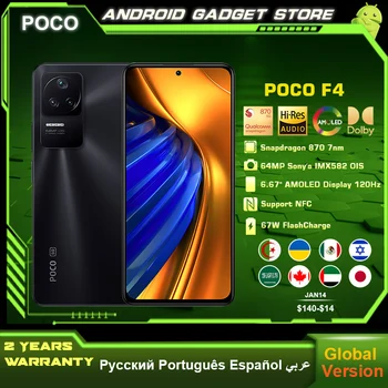 Versão Global POCO F4 5G Telefone Móvel Snapdragon 870 120Hz Display AMOLED 64MP Câmara OIS 4500mAh 67W Turbinar NFC Android
