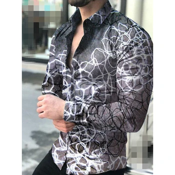 Moda de Luxo Social, camisa de homem, Vire para baixo de Gola, Abotoado Camisa Casual Linha de Impressão Tops de Manga Longa, Homens com Roupas de Baile Cardigan
