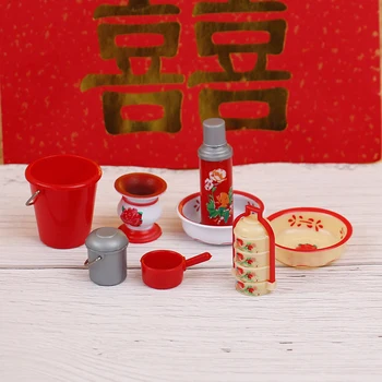 8pcs/Set Casa de bonecas em Miniatura casamento Chinês caixa de presente Vintage garrafa de Água de Modelo em miniatura itens