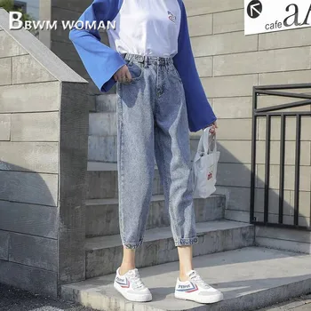 Retro Casual Slim Mulheres Jeans De Cintura Alta 2019 Moda Papai Calças Calças