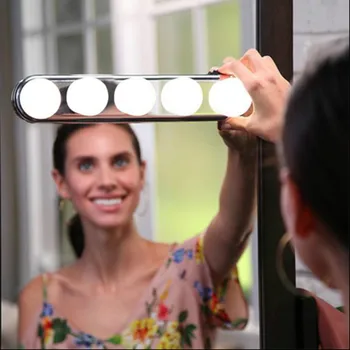 5 Lâmpadas LED Stepless de Escurecimento Espelho de Maquilhagem Luzes Super Brilhantes Espelho de maquilhagem Leve e Portátil Vaidade de Luz para a Casa de Viagens