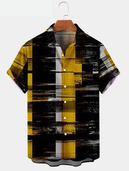 2022 Homens de Verão, de Manga Curta, Camisetas Oversized camisa Listrada Criativo 7 de Impressão Digital Shirts para os Homens