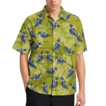 Vintage Aves Camisa De Impressão Praia De Folhas Verdes Casual Camisas Havaianas Impressão De Manga Curta Novidade Blusas Oversized