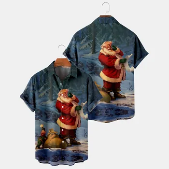 Mens Impresso Natal Camisas De Manga Curta Com Botão Para Baixo De Camisas De Praia Camisa De Homem Em Algodão Equipado Camisetas Homens