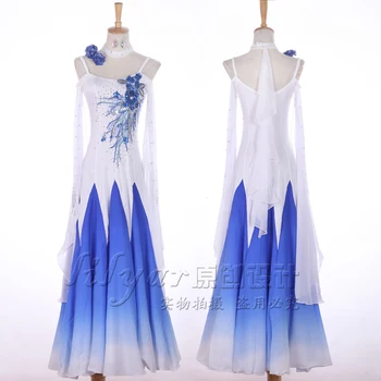 dança moderna trajes azul de manga longa vestido