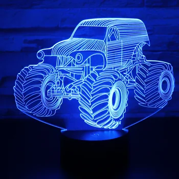 3D, Ilusão de Ótica de Caminhão de Monstro Colorido Efeito de Iluminação Interruptor do Toque do USB da Decoração do DIODO emissor de Luz do Candeeiro de Mesa