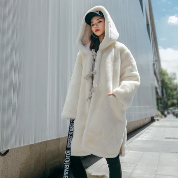 2019 Inverno Nova Pele a Roupa da Moda Feminina Plus Size Cor Sólida Longo Casaco de Pele High-end Quente Mink Fur Casaco Casaco Mulheres Parka