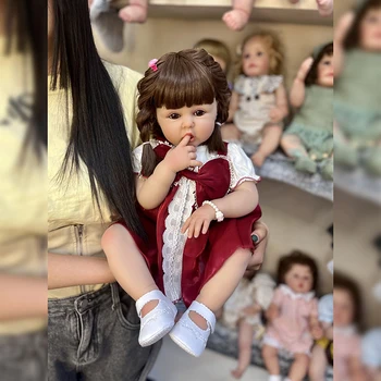 60CM Renascer Boneca de Criança Menina Princesa com Cabelo Castanho Macio, Fofinho Corpo de Boneca de Natal de Alta Qualidade Presentes para Meninas