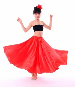 13Colors Filhos Bebê Meninas Trajes de Dança Flamenco espanhol Saia de Cor Sólida Performance Vestido Plus Size Balanço de Salão de baile de Saia