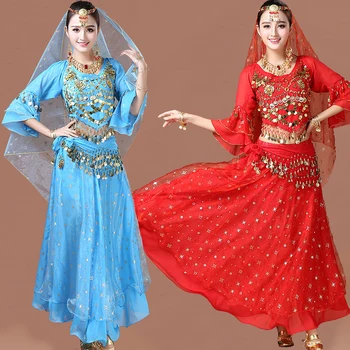 As Mulheres Orientais De Dança Indiana Traje De Bollywood Chiffon Performance No Palco Vestido De Adultos Dança Do Ventre Roupas Terno De Alta Qualidade