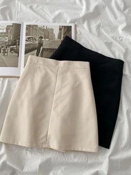 Novas saias das mulheres, as Mulheres de Saia Casual sólido de Uma linha de mini saias ummer Cintura Alta coreano Saia Preta, Pacote de Hip Medieval vestido