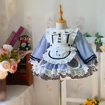 Roupas De Bebê Espanhol Vintage Lolita Vestido De Baile Arco Lace Design De Manga Longa Festa De Aniversário De Páscoa Vestido De Princesa Para Meninas A2045