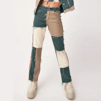 Mulheres de Cintura Alta Magro do Emagrecimento de Moda de Correspondência de Cores Casual Jeans Apertado Quadril de Mulheres de calça Jeans Reta Jeans de Senhoras de Calças de 2021