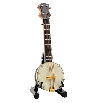 Miniatura Do Banjo Com O Caso Do Suporte Mini Instrumento Musical Mini Banjo Em Miniatura Casa De Bonecas Decoração De Modelo