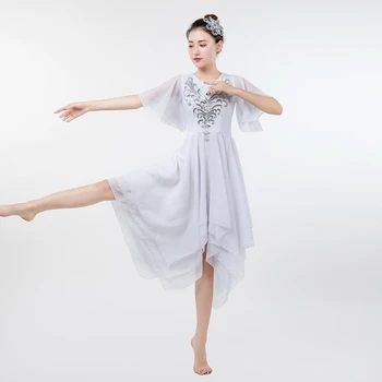 Mulheres Ballet Vestido de bailarina de ginástica vestido Adulto Ballet Spaghetti Strap sem Mangas Assimétrico Chiffon Vestido de Dança Contemporânea