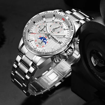 A Moda De Relógios De Homens De Aço Inoxidável Marca De Topo Do Esportivo De Luxo Impermeável Cronógrafo De Quartzo Relógio Homens Relógio Masculino