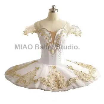 Paquita Clássico Prato de Tutu de balé Branco e Casamento de Ouro Cena Profissional de ballet Traje panqueca de adultos Bailarina 0075