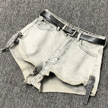 Retro shorts jeans mulheres de verão 2022 verão nova moda cintura alta solta Uma linha de perna larga shorts jeans