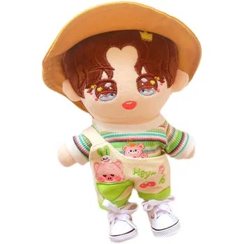 20cm roupas de boneca Linda T-shirt alça de ombro calças chapéu de bonecas de acessórios, a nossa geração Coreia do Kpop EXO ídolo Bonecas de presente de DIY