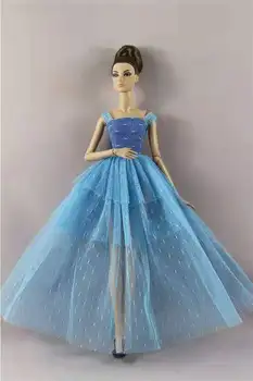 Moda Azul de Renda Princesa Vestidos Para a Barbie Roupas de Festa Vestido de Vestidos Roupas de 1/6 BJD Boneca Acessório Crianças DIY Brinquedo de Menina Presentes