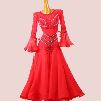 Vermelho novo Salão de baile Vestido de Padrão Cothes Para as Mulheres de Dança de Salão Dança de Salão Concurso de Vestidos de Valsa TXH-MQN82