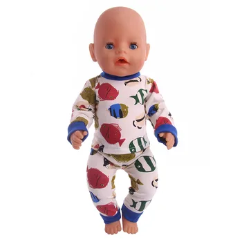 Roupas de boneca Bonito Padrão de Peixe Homewear Pijama Conjunto de ajuste para 43cm novas roupas de boneca acessórios