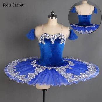 Azul profundo Profissional Panqueca de Ballet Saia,Pássaro Azul Concorrência Tutu de Vestir,Meninas Bailarina YAGP Solo de Desempenho do Estágio de Desgaste