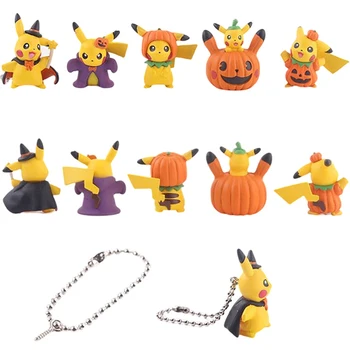 5Pcs Anime Pokemon figura de ação Pikachu Cartoon Abóbora de Halloween Pingente Boneca Feitos a Mão para Crianças Colecionáveis Modelo de Brinquedos