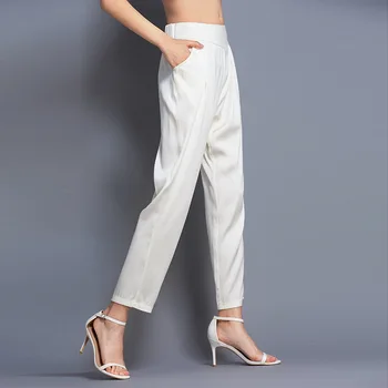 Mullberry de Seda Harlan calças para mulheres elegantes calças de cintura elástica casual calças de amoreira calças de seda verão 190316