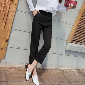 O Coreano Moda Calças De Terno, Mulheres De Cintura Alta Com Roupas Casuais Reta De Senhoras De Calças De Primavera, Verão, Largas Pantalons Ropa Mujer