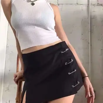 A Linha Slim Hip Camo Saias Streetwear Mini-Saia Mulheres do Lado de divisão broche de Cintura Alta Zíper Lateral Saia Curta Sexy Feminino