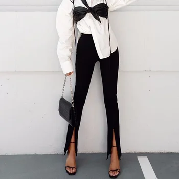 Zoctuo Sexy, Casual Lápis Calças Para Mulheres Calças De Outono Elegante Cintura Alta Bainha Zíper Divisão Calças Slim 2020 Moda Streetwear