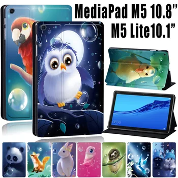Caso comprimido para Huawei MediaPad M5 10.8 Polegadas / MediaPad M5 Lite 10.1 Polegadas Série Animal Bonito Padrão Capa + Caneta Grátis