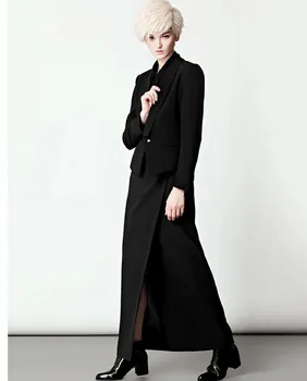 Personalizar o design simples 2015 Outono Verão as Mulheres splicing elegante fenda da Saia de Cintura Alta shin Bodycon Black Plus Size Saias longas