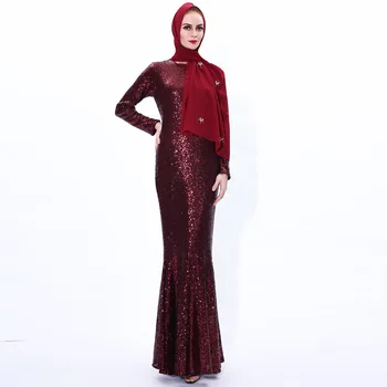 2022 Ramadã Sequin Vestido rabo de peixe Mulheres Slim Muslimah Roupas no Atacado