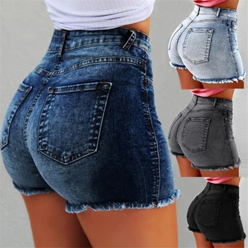 Ultra-short Cintura Alta Jean Shorts Mulheres de Verão Casual Borla Reta Curto Feminino Streetwear Shorts