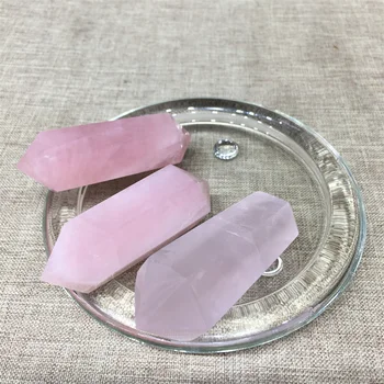 Quartzo Rosa Cristal Duplo Varinha Ponto De Pedras Naturais De Cura Reiki, Pedras Preciosas Decoração