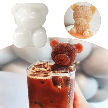 Comestível Molde de Silicone 3D do Cubo de Gelo Maker Forma de Urso de Chocolate do Molde sorvete Ferramenta DIY Uísque Cocktail Cubo de Gelo Molde de Silicone
