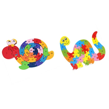 Alfabeto Puzzle 3D Wood Criança Dinossauro de Brinquedo & Blocos de Madeira, Quebra-Enrolamento Caracol Letra E Números de quebra-Cabeças Pré-escolar