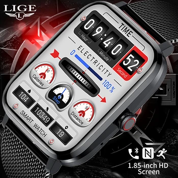 LIGE NFC Smart Watch Bluetooth Chamando IP68 Waterproof o Costume de Discagem de Monitoramento da frequência Cardíaca 1.85